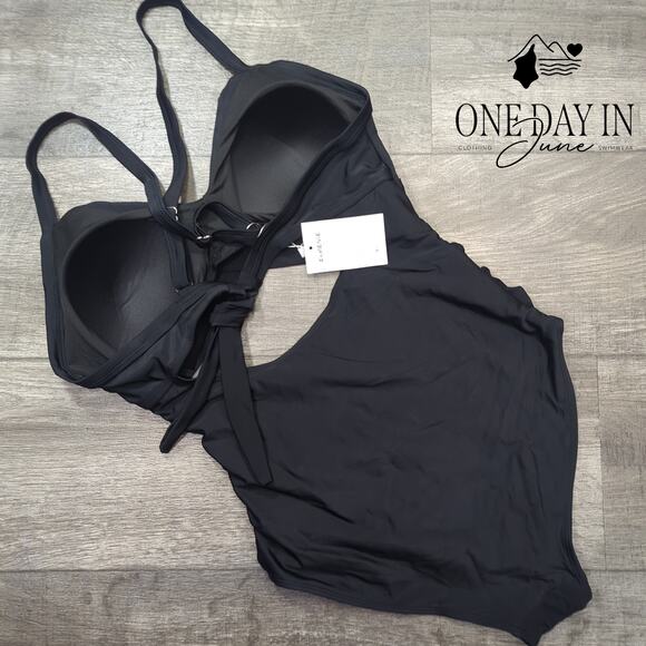 Eomenie Cross Front Tie Back Cut Out Swimdress Swimsuit Size L - Picture 7 of 7